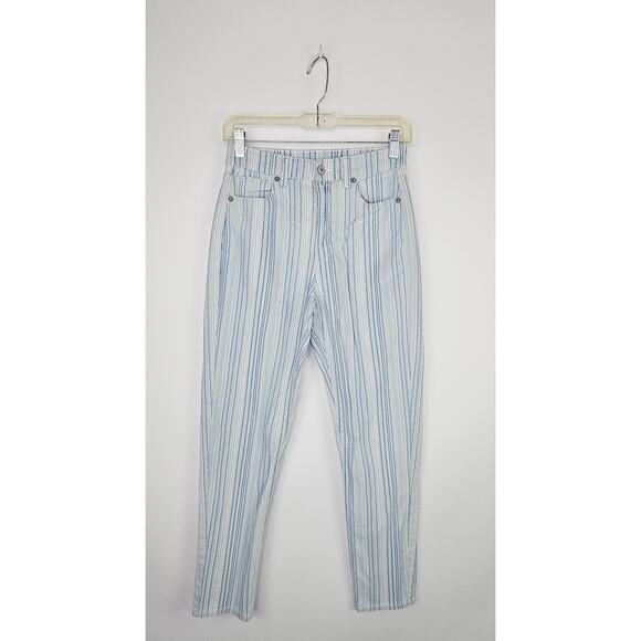 🦃 American Eagle AE High Waisted Stretch Mom Jeans Striped Blue White 0 Reg - Picture 4 of 16